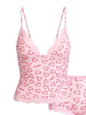 Skims Cherry Blossom Candy Heart Print Lace Triangle Cami; NWT, Size Large